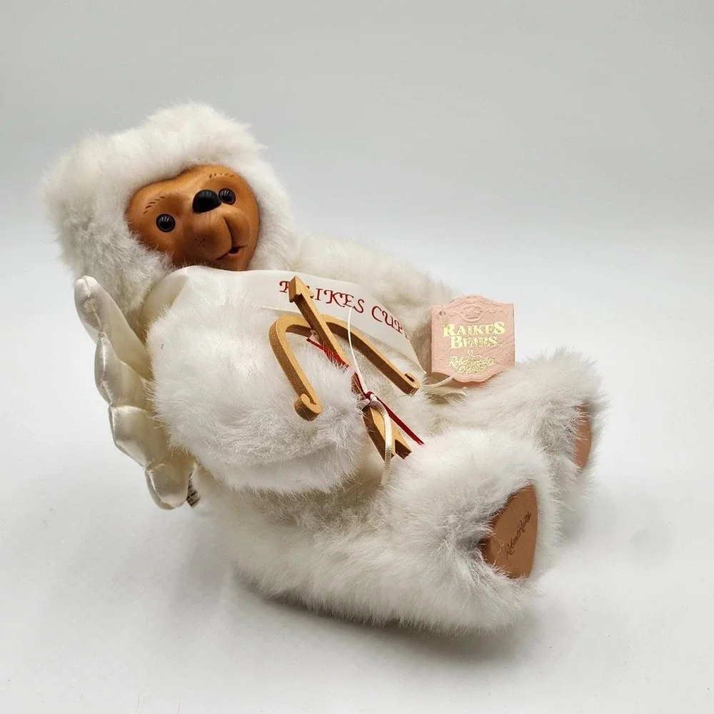Vintage‎ 1990 Robert Raikes Cupid Bear Angel Wings Wood Face Plush With Tag 9